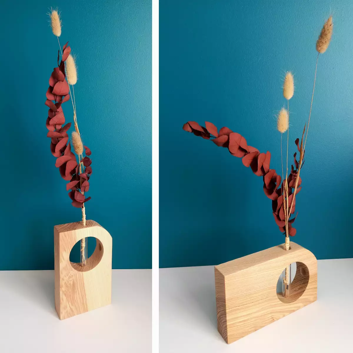 Vase soliflor en bois de frêne avec tube en verre